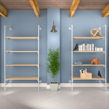 51.25"L x 20"W x 4.5"H Inch Pipeline Outrigger Kit Four Gloss White Frame with Raw Oak Wood Grain Shelves PSORW3OK