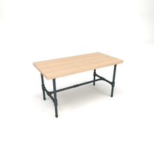48"L x 24"W x 24"H Inch Pipeline Small Nesting Tables Anthracite Grey Frame with Raw Oak Top PSNTSGOAKSET