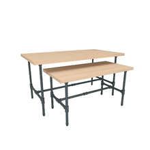 48"L x 24"W x 24"H Inch Pipeline Small Nesting Tables Anthracite Grey Frame with Raw Oak Top PSNTSGOAKSET
