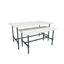 48"L x 24"W x 24"H Inch Pipeline Small Nesting Tables Anthracite Grey Frame with White Top PSNTSGWSET