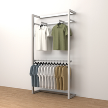 96"H x 50"W x 16"D Inch Alta Wall Unit with Two Faceouts and Hangrail Retail Display Satin Chrome T500SCK3