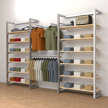 96"H x 50"W x 16"D Inch Double Alta Wall Unit with Double Shelving and Hanging Retail Display Satin Chrome Finish T500SCK8