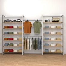 96"H x 50"W x 16"D Inch Double Alta Wall Unit with Double Shelving and Hanging Retail Display Satin Chrome Finish T500SCK8
