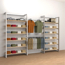 96"H x 50"W x 16"D Inch Double Alta Wall Unit with Double Shelving and Hanging Retail Display Satin Chrome Finish T500SCK8