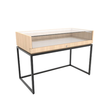 33-3/4" H x 48" W x 24" D Inch Deluxe Retail Display Case with Open Base for Raw Oak Wood and Matte Black Frame DDKIT85BOAK