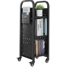 12.6×13.8×36.8 Inch Rolling Library Book Cart, 220 lbs Capacity, Single-Sided L-Shaped Shelves Black