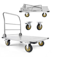 Platform Truck Heavy Duty Steel Flatbed Cart with Swivel Wheels and Handle Foldable Platform Hand Push Truck Dolly