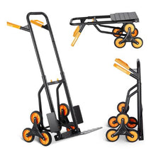 Stair Climbing Cart 440 lbs Capacity Stair Climber Hand Truck and Dolly Heavy-Duty Folding Trolley Cart with Dual Handle 6 Wheels & 2 Elastic Ropes