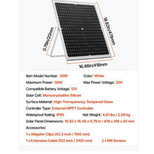 30W 12V Solar Panel Battery Charger Solar Battery Trickle Charger Maintainer with Intelligent MPPT Controller