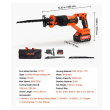 20V 3000 SPM Variable Speed 1 Inch Stroke Length Electric Reciprocating Saw with Battery Charger