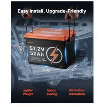 48V 52AH Lithium Golf Cart Battery with 15A Charger Lifepo4 Battery Kit Built-in 100A BMS Trolling Motors