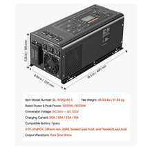 3000 Watt DC 24V to AC 120V Power Inverter with LCD Display Compatible with Various Batteries