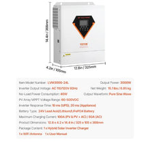3000W Hybrid Solar Inverter All in One Pure Sine Wave Power Inverter Charger with Built-in 100A MPPT Solar Controller