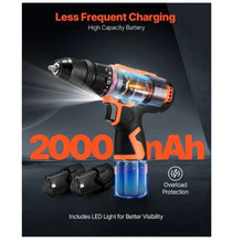 Cordless Drill Driver 5-In-1 Metal Chuck Dual-Speed Variable Drill Driver Kit with 2 Lithium Batteries and Charger