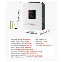 3000W Hybrid Solar Inverter 24V DC to 230V AC Pure Sine Wave Power Inverter Charger Compatible with Lead Acid Lithium Battery