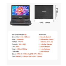 Portable DVD Player 4 Hours Built-in Rechargeable Battery AC Power Adapter Remote Control