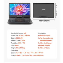 Portable DVD Player 14 inch HD Swivel Display Screen Car Charger AC Power Adapter Remote Control