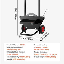 Banding Strapping Cart Fit for Steel Strapping Coils with Heavy Duty Strapping Dispenser with Rubber Wheels