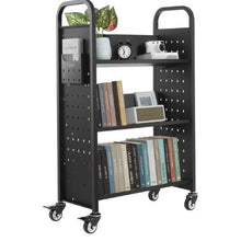 12.6×13.8×36.8 Inch Rolling Library Book Cart, 220 lbs Capacity, Single-Sided L-Shaped Shelves Black