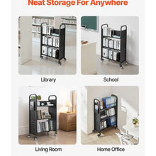 Rolling Library Book Cart 30.3 x 15 x 48.0-Inch Library Cart V-Shaped Shelves with 3-Inch Lockable Wheels
