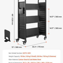 Rolling Library Book Cart 30.3 x 15 x 48.0-Inch Library Cart V-Shaped Shelves with 3-Inch Lockable Wheels