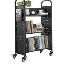 Rolling Library Book Cart 30.3 x 15 x 48.0-Inch Library Cart V-Shaped Shelves with 3-Inch Lockable Wheels