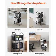 17.7×13×34.6 Inch Rolling Library Book Cart, 150 lbs Capacity, Double-Sided L-Shaped Shelves Black