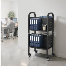 17.7×13×34.6 Inch Rolling Library Book Cart, 150 lbs Capacity, Double-Sided L-Shaped Shelves Black