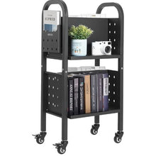 17.7×13×34.6 Inch Rolling Library Book Cart, 150 lbs Capacity, Double-Sided L-Shaped Shelves Black