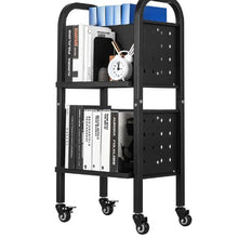 17.7×13×34.6 Inch Rolling Library Book Cart, 150 lbs Capacity, Double-Sided L-Shaped Shelves Black