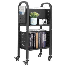 17.7×13×34.6 Inch Rolling Library Book Cart, 150 lbs Capacity, Double-Sided L-Shaped Shelves Black
