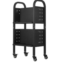 17.7×13×34.6 Inch Rolling Library Book Cart, 150 lbs Capacity, Double-Sided L-Shaped Shelves Black