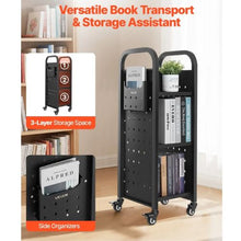 12.6×13.8×36.8 Inch Rolling Library Book Cart, 220 lbs Capacity, Single-Sided L-Shaped Shelves Black