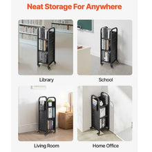 12.6×13.8×36.8 Inch Rolling Library Book Cart, 220 lbs Capacity, Single-Sided L-Shaped Shelves Black