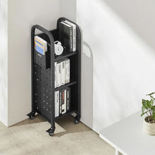 12.6×13.8×36.8 Inch Rolling Library Book Cart, 220 lbs Capacity, Single-Sided L-Shaped Shelves Black
