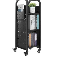 12.6×13.8×36.8 Inch Rolling Library Book Cart, 220 lbs Capacity, Single-Sided L-Shaped Shelves Black