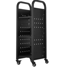 12.6×13.8×36.8 Inch Rolling Library Book Cart, 220 lbs Capacity, Single-Sided L-Shaped Shelves Black