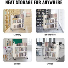 39.4" x 20.1" x 49.2" Rolling Book Cart  Double Sided W-Shaped Sloped Shelves with 4-Inch Lockable Wheels