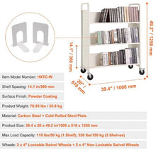 39.4" x 20.1" x 49.2" Rolling Book Cart  Double Sided W-Shaped Sloped Shelves with 4-Inch Lockable Wheels