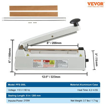 8 Inch Manual Heat Sealing Machine with Adjustable Heating Mode Aluminum Shrink Wrap Bag Sealers for Plastic Mylar PE PP Bags