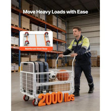 Platform Truck Cart with Cage Foldable Flatbed Cart with Swivel Wheels Heavy Duty Hand Truck Multi-Functional Push Dolly