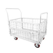 Platform Truck Cart with Cage Foldable Flatbed Cart with Swivel Wheels Heavy Duty Hand Truck Multi-Functional Push Dolly
