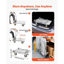 Platform Truck Heavy Duty Steel Flatbed Cart with Swivel Wheels and Handle Foldable Platform Hand Push Truck Dolly