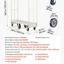 Platform Truck Dolly Heavy Duty Steel Utility Cart Industrial Hand Push Truck with Six Wheels and Dual Detachable Handles