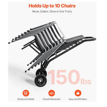 Folding Chair Rack 150 LBS Capacity Heavy-duty Chair Cart for Stacking 10 Chairs Multi-Function Metal Chair Storage Dolly with Rubber Wheels