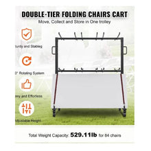 Folding Chair Cart Double Layer Mobile Stackable Chair Dolly Storage Rack Trolley with 530 Lbs Capacity to Store 84 Chairs Heavy Duty Iron Chairs Holder