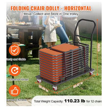 Folding Chair Dolly Iron Commercial Cart with 12 Chairs Capacity Folding Chairs Rack Trolley with 4 Casters Transport Dolly for Flat Stacking Plastic Resin and Wood Chairs