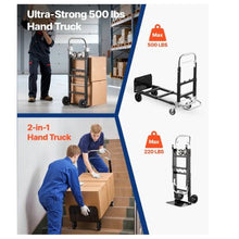 2 in 1 Folding Hand Truck 500 lbs Load Capacity Convertible Hand Truck Dolly with Wheels & Adjustable Handle