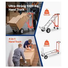 4 in 1 Hand Truck 1000 lbs Load Capacity for 4-Wheel Mode Convertible Hand Truck Dolly with Non-Slip Handle & Wheels