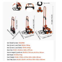 Stair Climbing Cart 120 lbs Stair Climbing Capacity Portable Folding Trolley Cart with Telescoping Handle 6 Wheels and 2 Bungee Cords